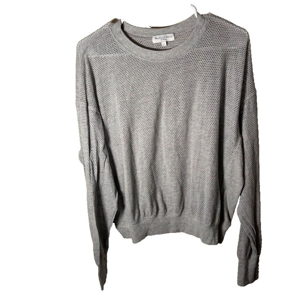 Michael Stars Sweater Women's Medium Gray Open Knit Pullover Crew Neck Sheer